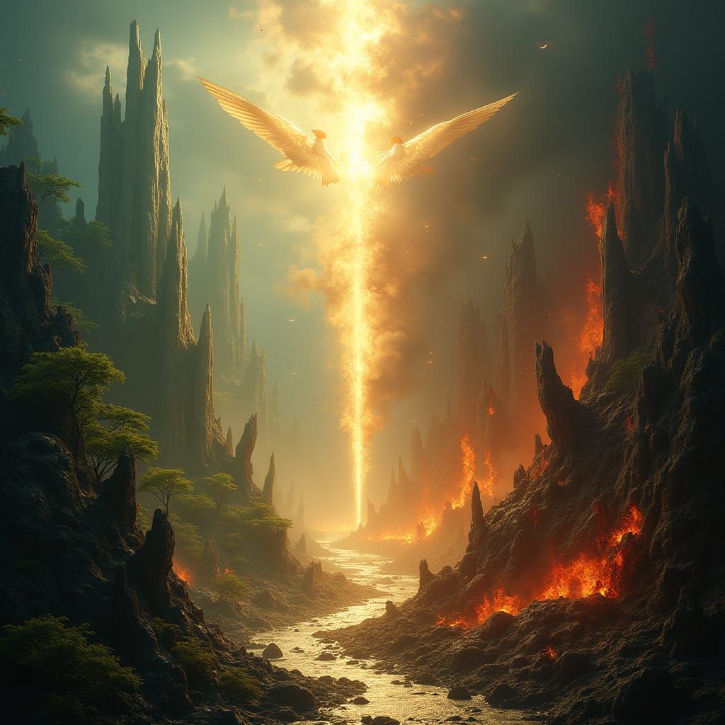 Ethereal Portal Divides Heaven and Hell in a Majestic, Surre...