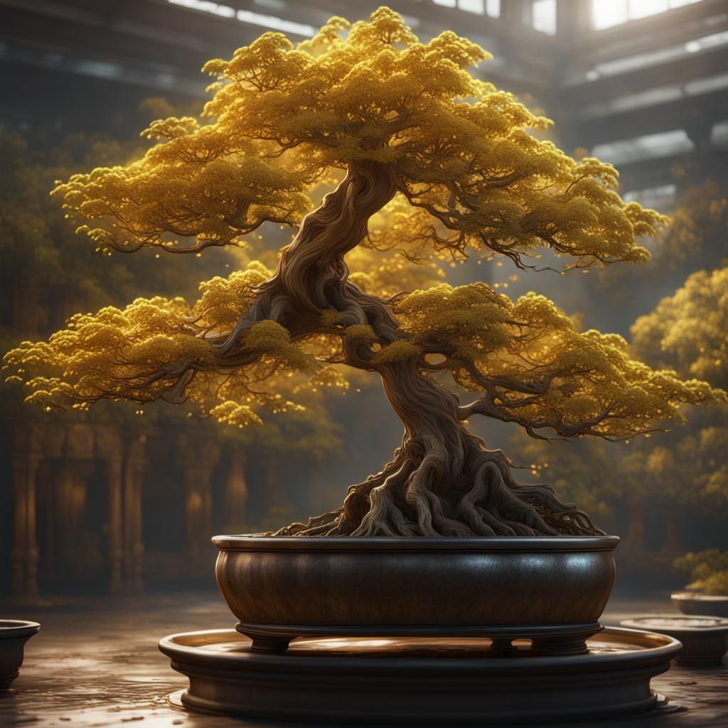 Golden Shower Bonsai Tree in Detailed Matte Painting