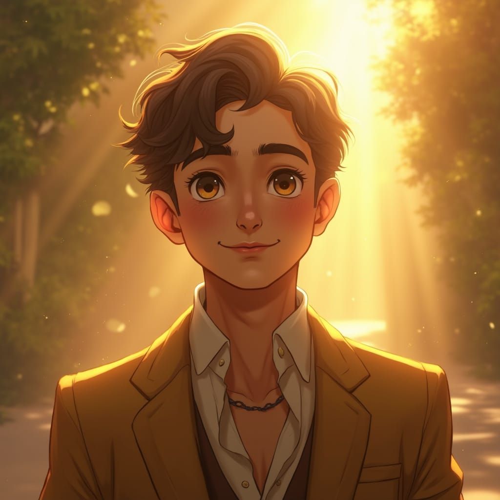 Ethereal Portrait of Young Man in Golden Light