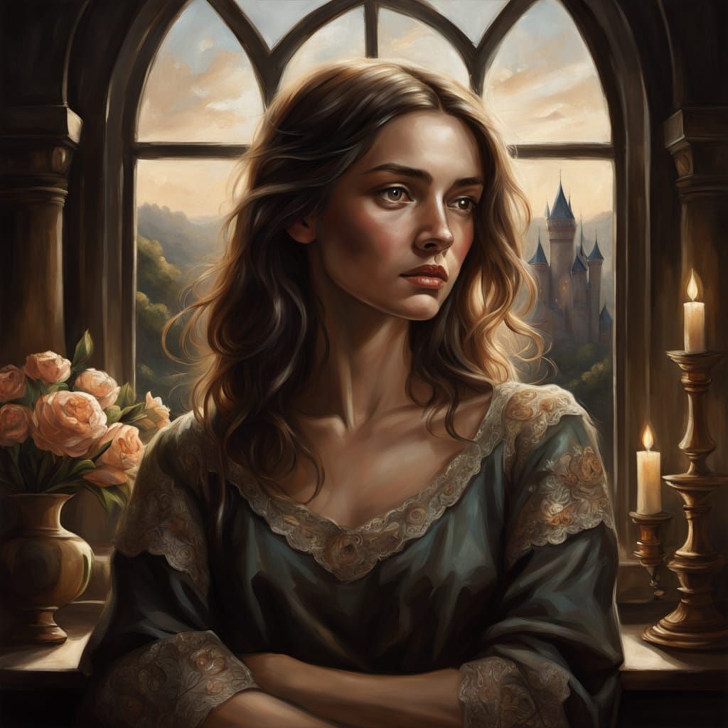 Realistic Oil Painting Portrait with Castle Background