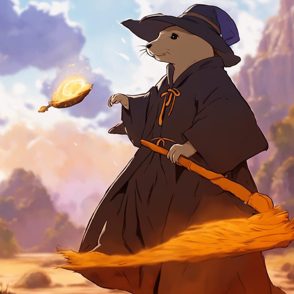Otter as Black Mage in Anime Style