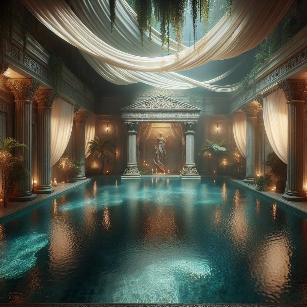 Indoor Greek Style Pool with Shimmering Water