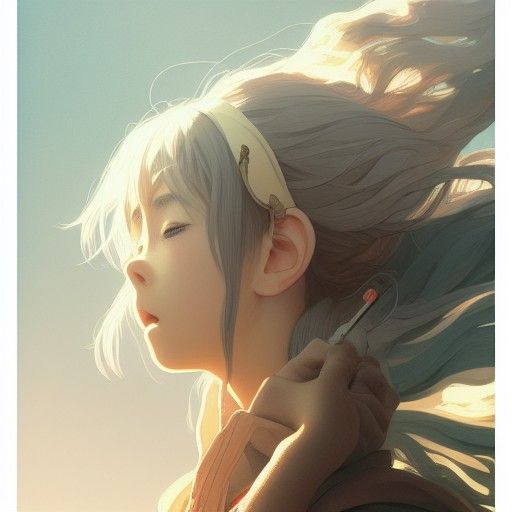 Anime Girl Picking Daffodils in Ghibli Style