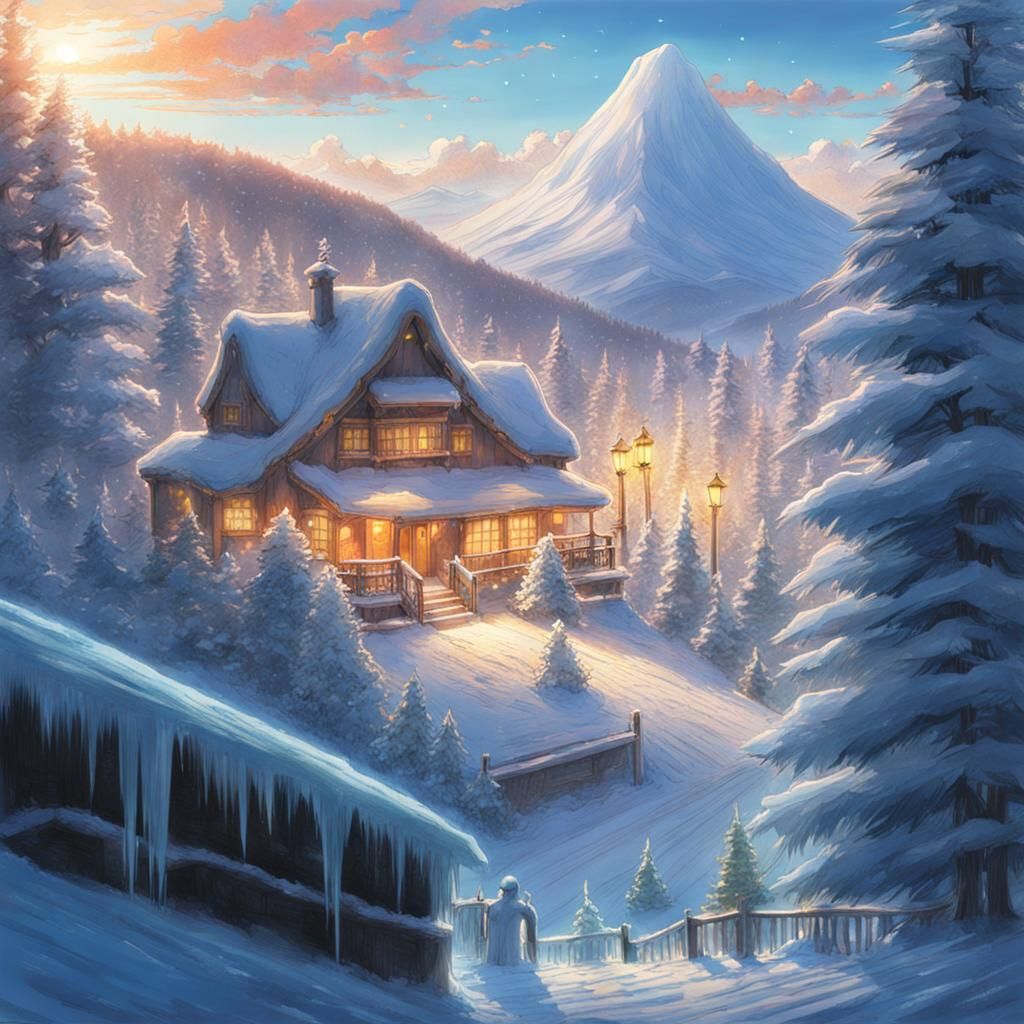 Studio Ghibli Inspired Ice Sculpture Crayon Sketch