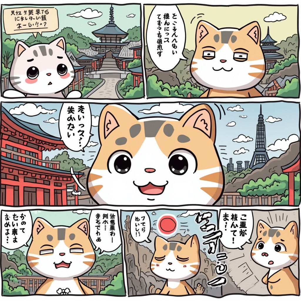 Animated Cat's Goofy Japan Adventure in Anime Style