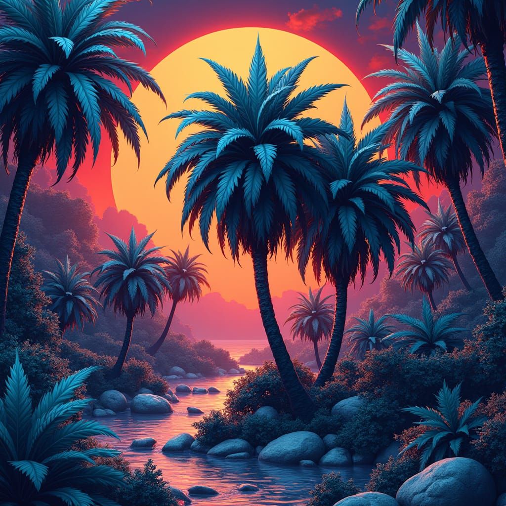Detailed Palm Tree Pattern in Fantasy Style