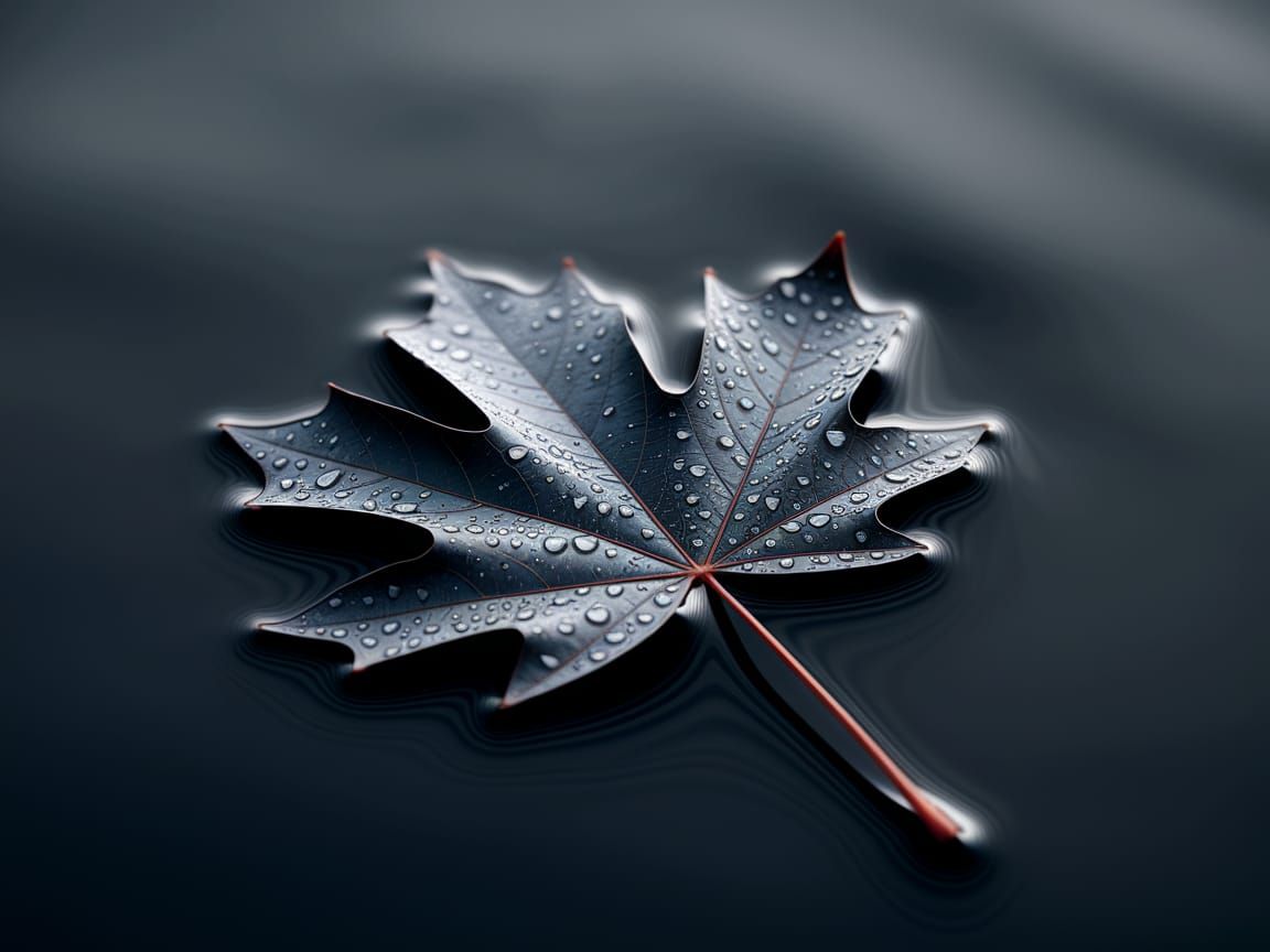 Serene Autumn Scene with Glossy Maple Leaf