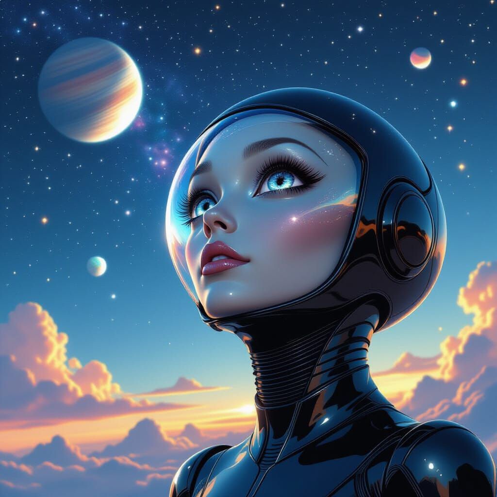 Alien Gazing at Starscape in Sci-Fi Style