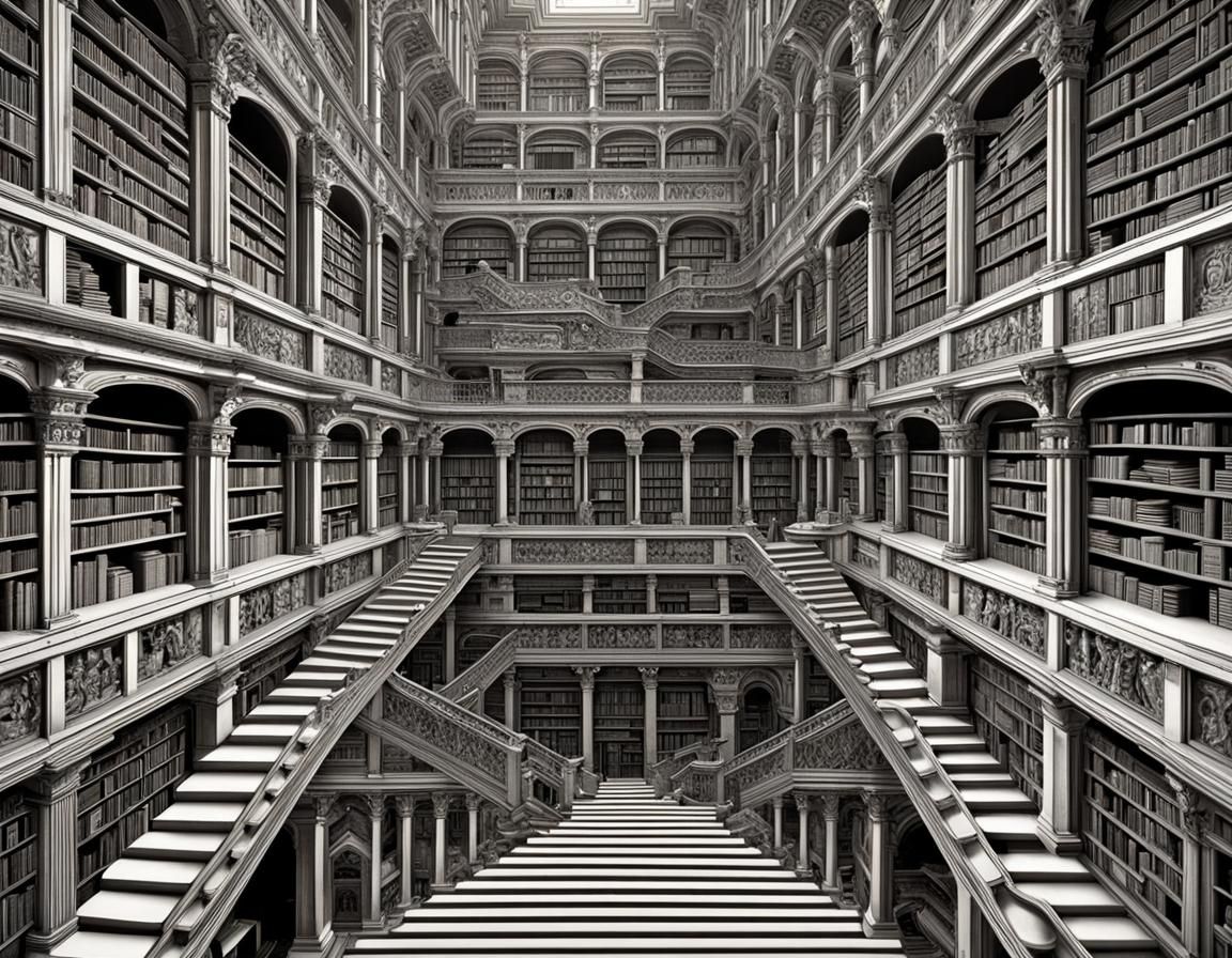 Escher-Style Never-Ending Ancient Library Labyrinth