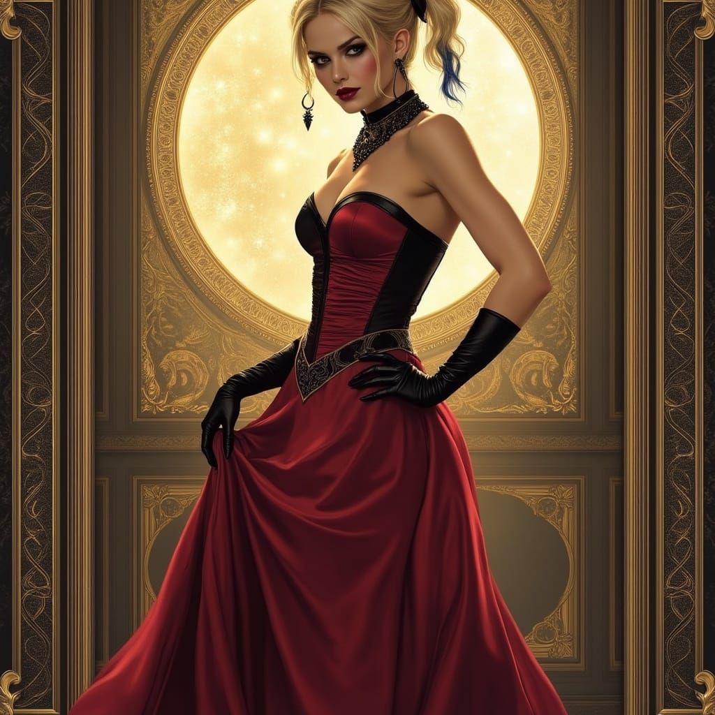 Elegant Harley Quinn in Dark Magic Style