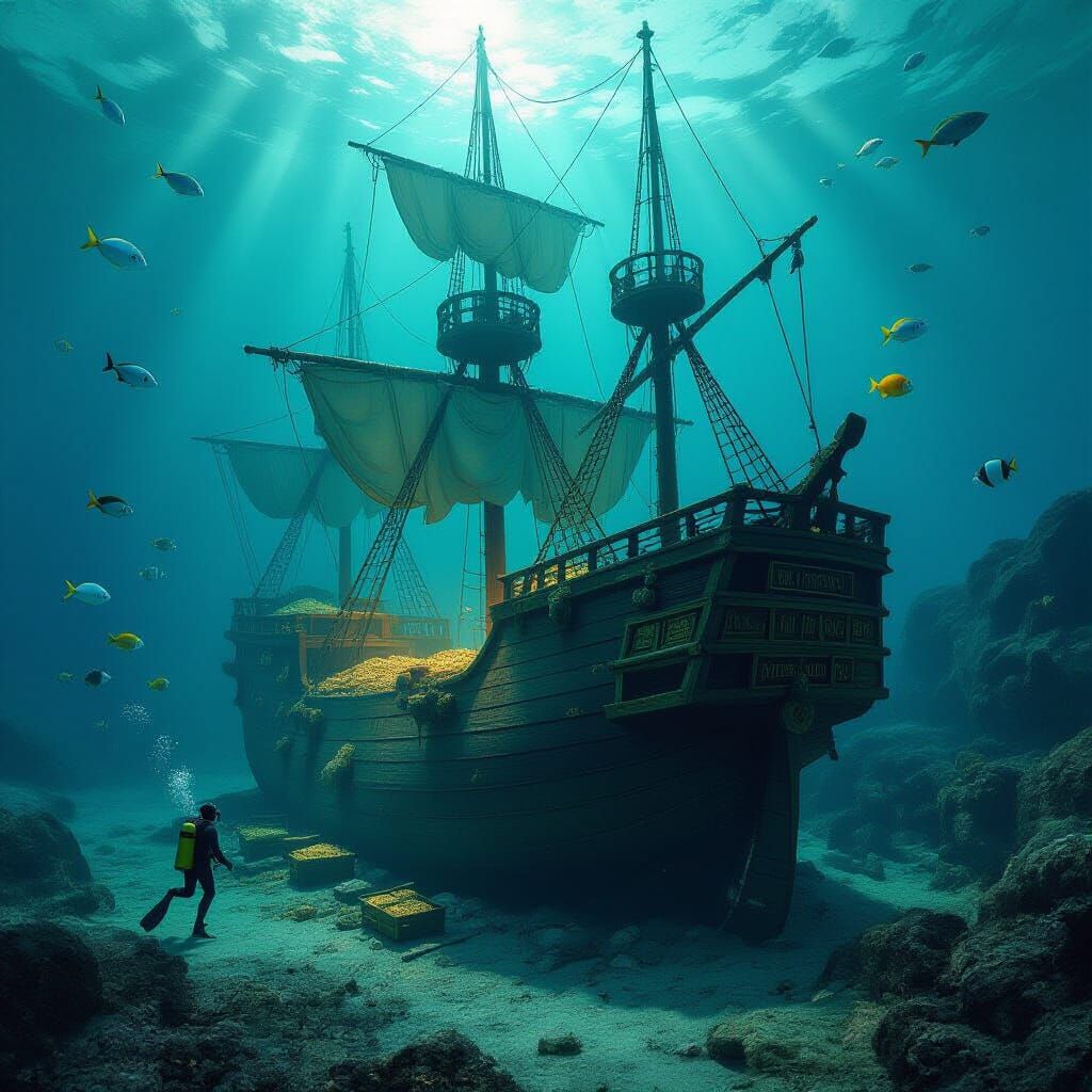 Sunken Galleon Treasure in Sea Cove