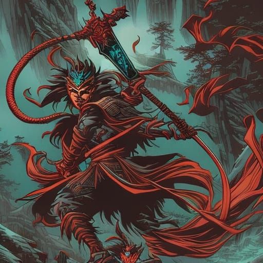 Wukong with Ruyi Jingu Bang: Comic Book Art