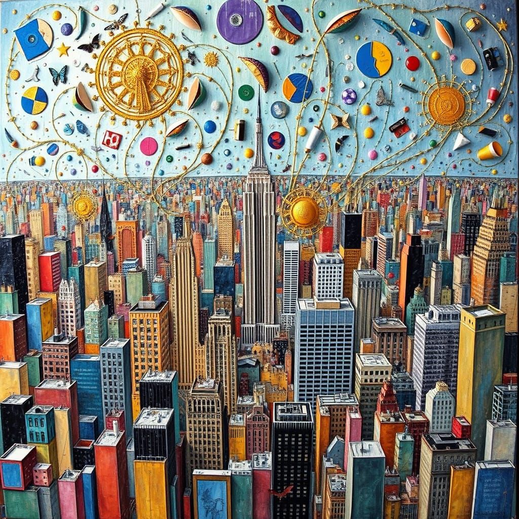Whimsical NYC Tapestry in Abstract Art Style