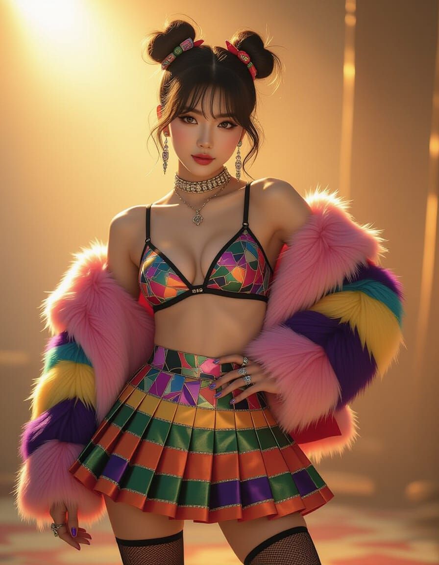 K-Pop Idol in Punk Fashion, Photorealistic Pixar Style