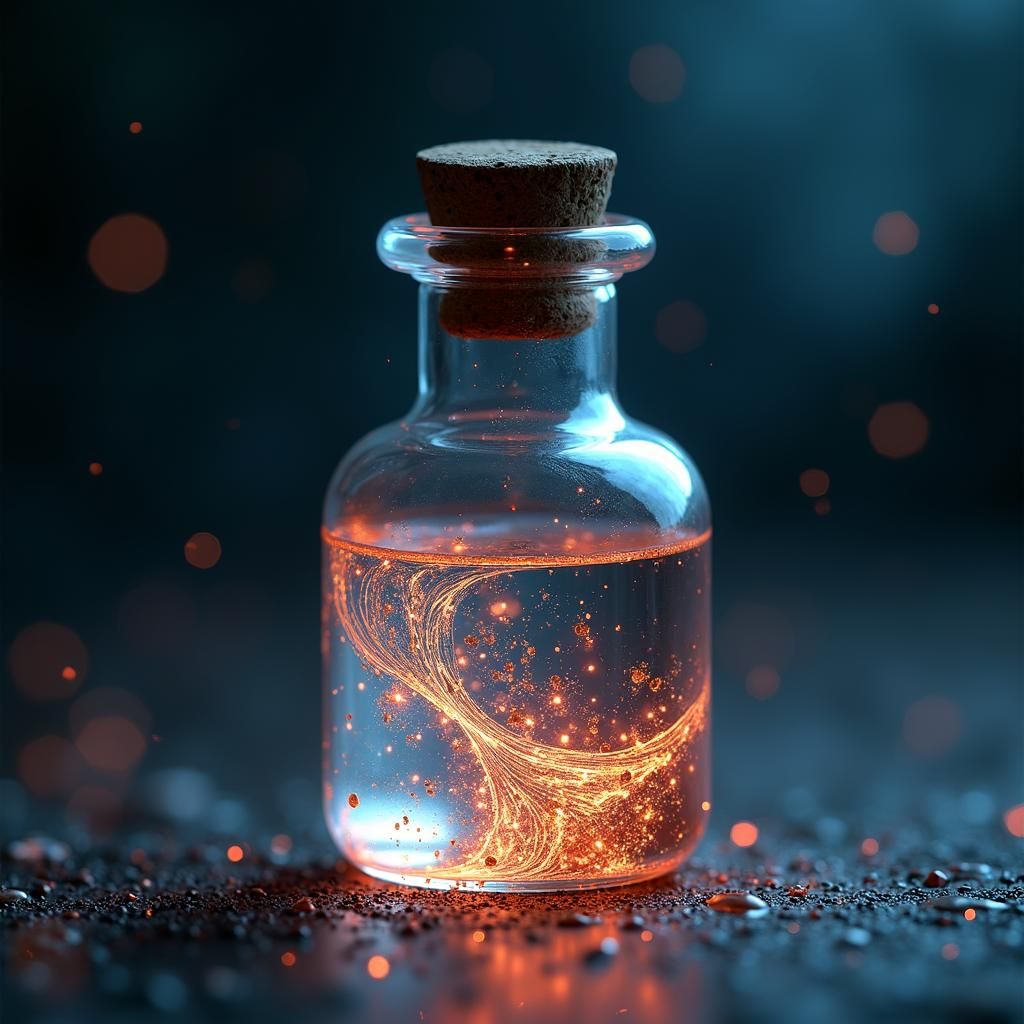 Luminous Potion Overflowing from Antique Vial