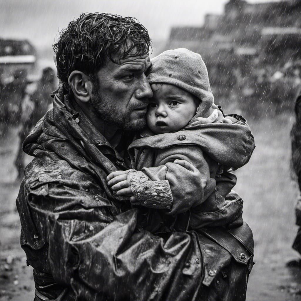 Man Sheltering Baby From War