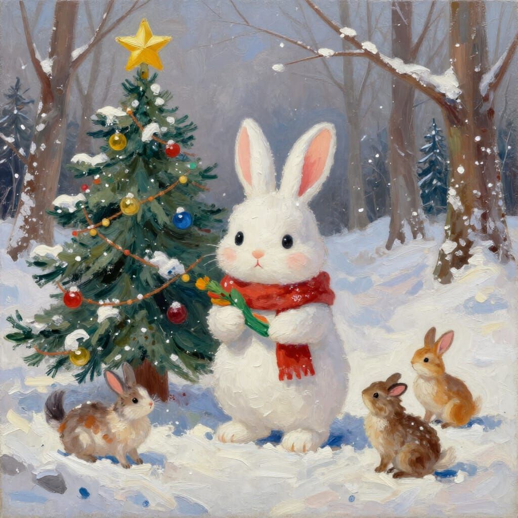 Cute Bunny Christmas Celebration in Snowy Woods