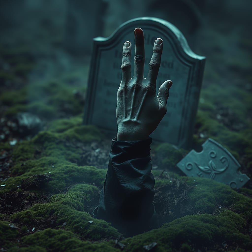 Spectral Hand Emerges from Forgotten Grave in Dark, Eerie St...