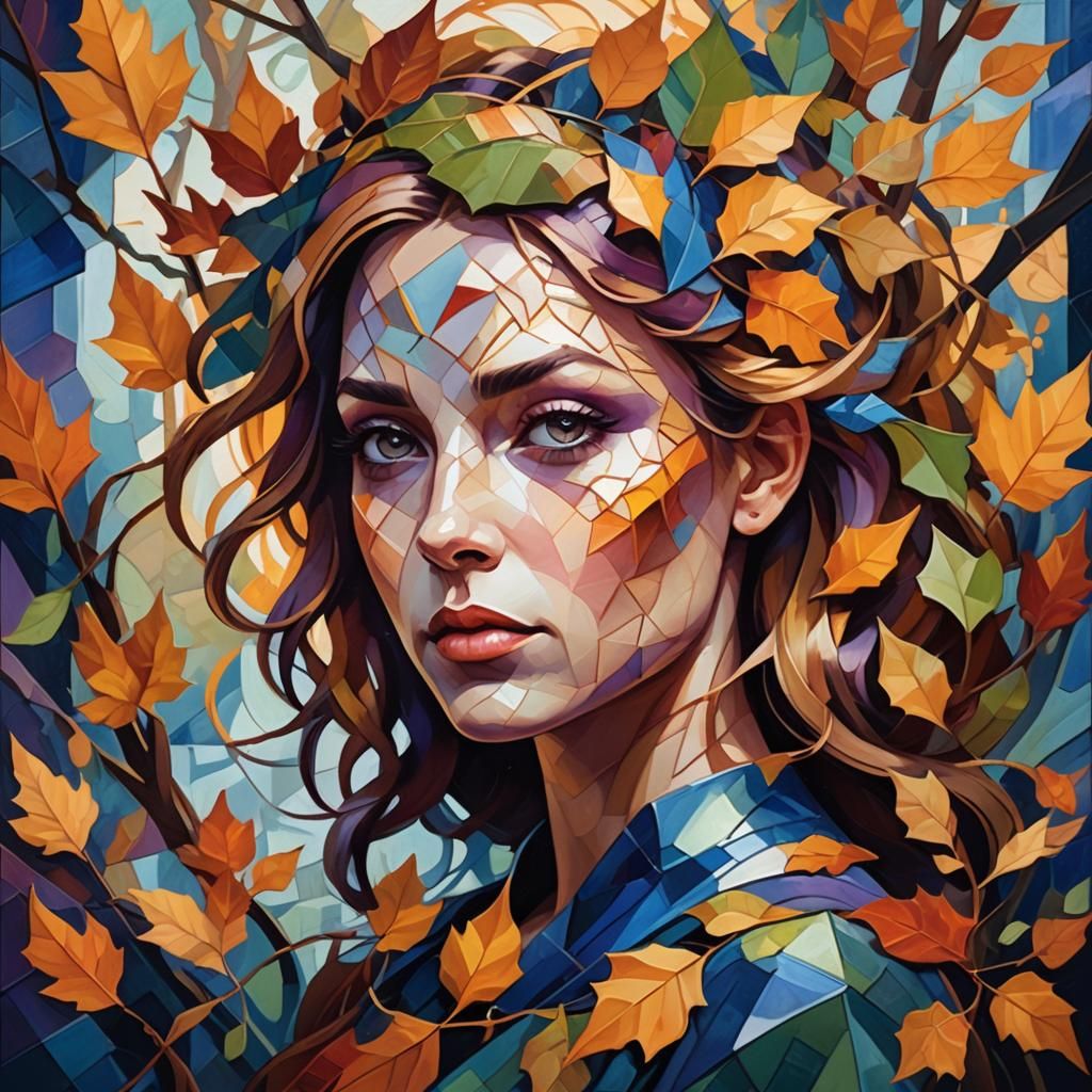 Cubist Fae Portrait in Geometric Fauvism Style