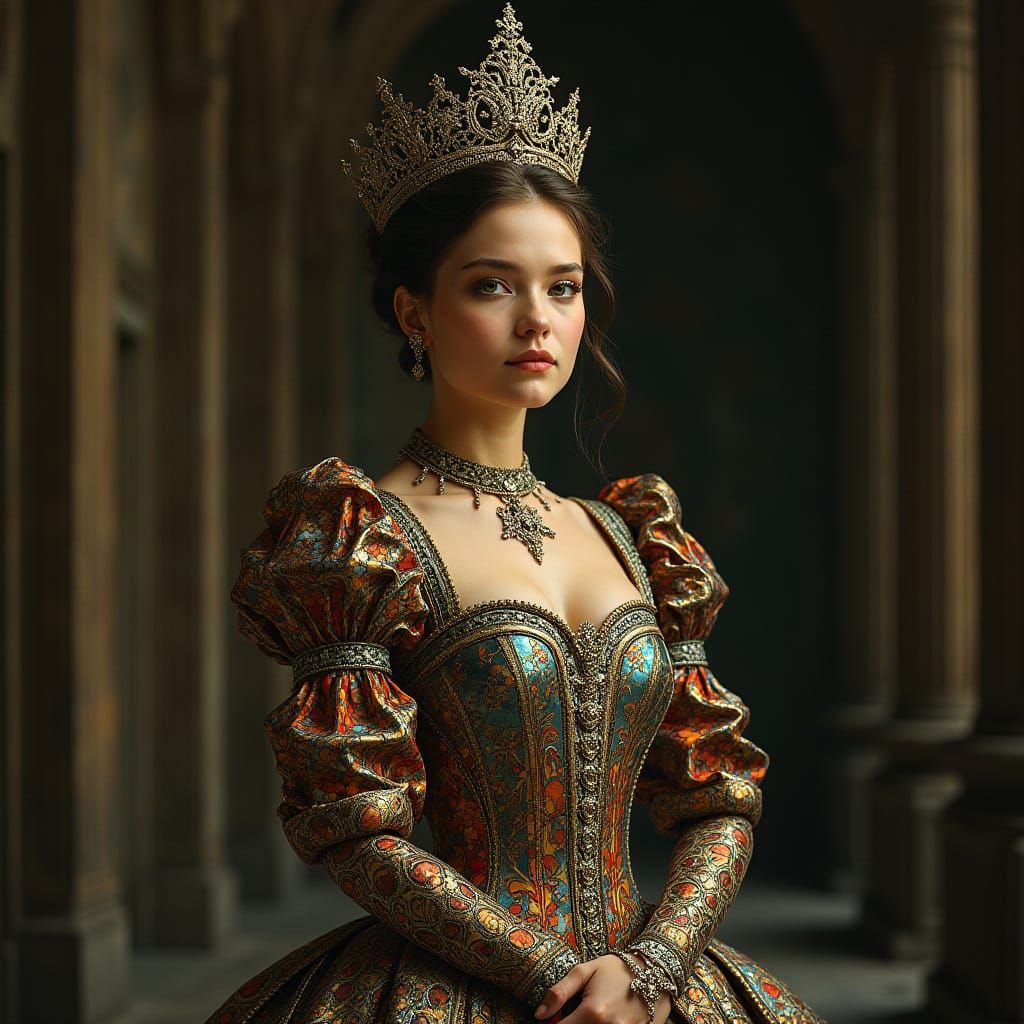 Regal Queen in Stained Glass Gown