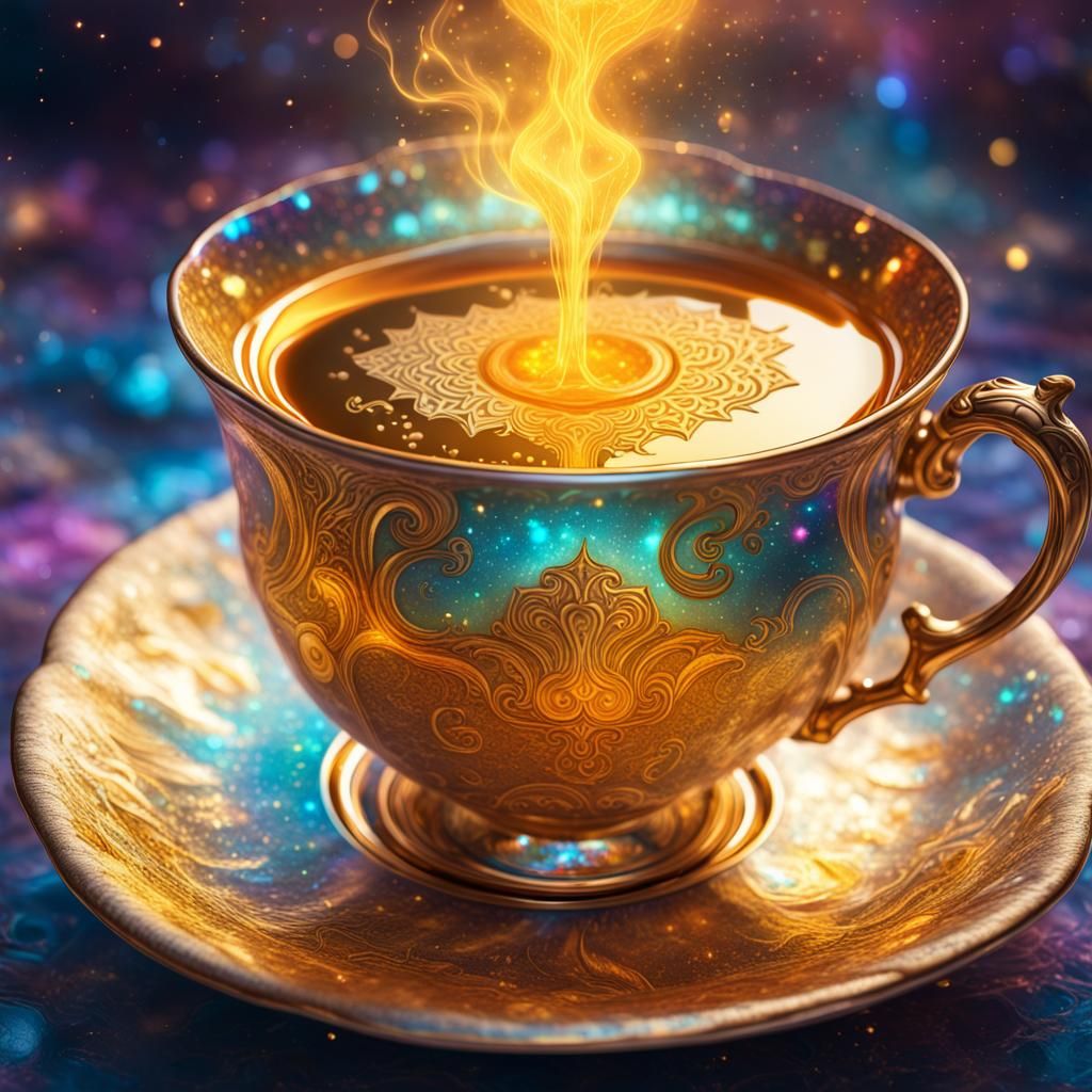 Golden Teacup at Gods' Cosmic Tea Party