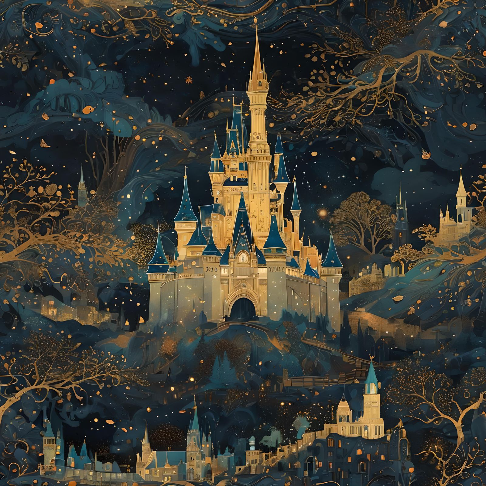 Magical Dark Cityscape with Cinderella Castle