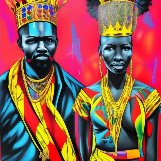 Vibrant Graffiti Art of African King and Queen