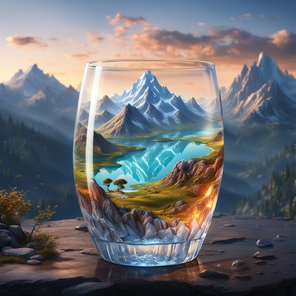 Mountains Mirrored in Glass of Water