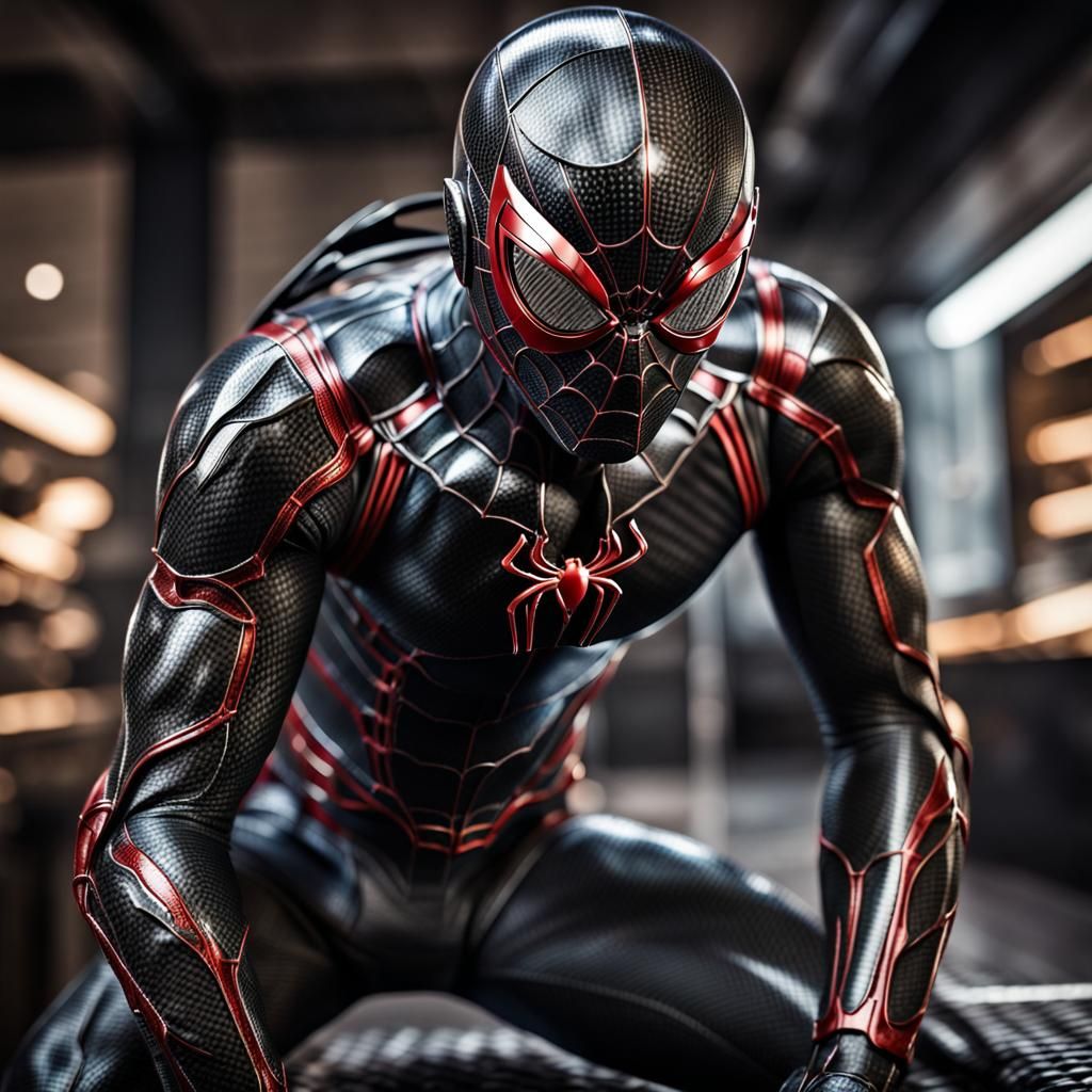 Hyperrealistic Spiderman in Carbon Fiber Suit