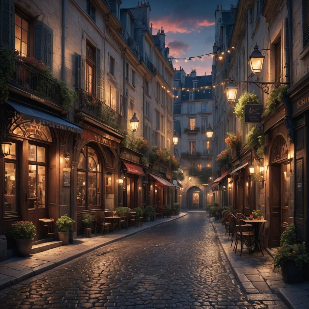 Whimsical Parisian Night Scene