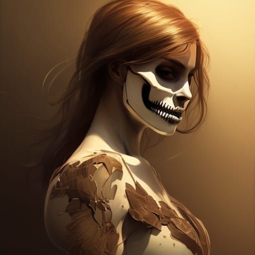 Detailed Skeleton Portrait in Art Nouveau Style