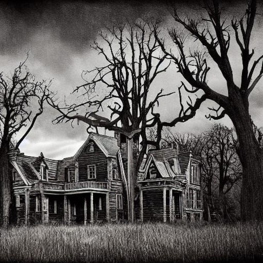 Gothic Horror Mansion Under Stormy Skies