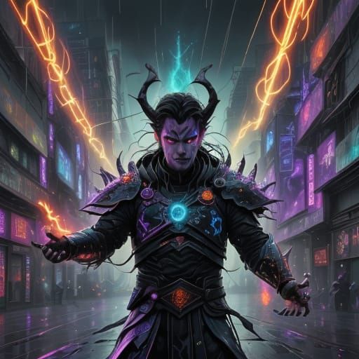 Ninja Fox God Wields Guns of Dark Lightning Fire in Neon-Lit...