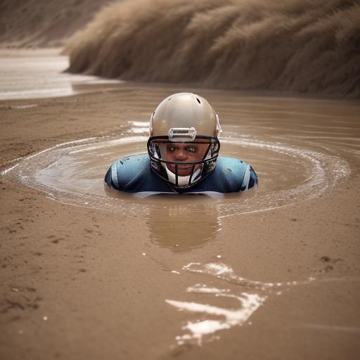 Football Player Sinking in Quicksand: Natural Lighting