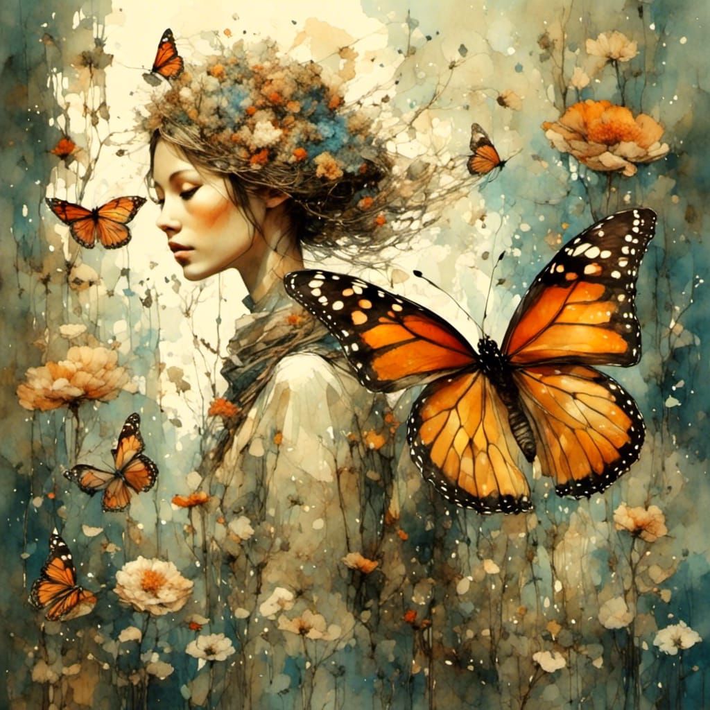 Monarch Butterfly with Gossamer Wings in Meadow