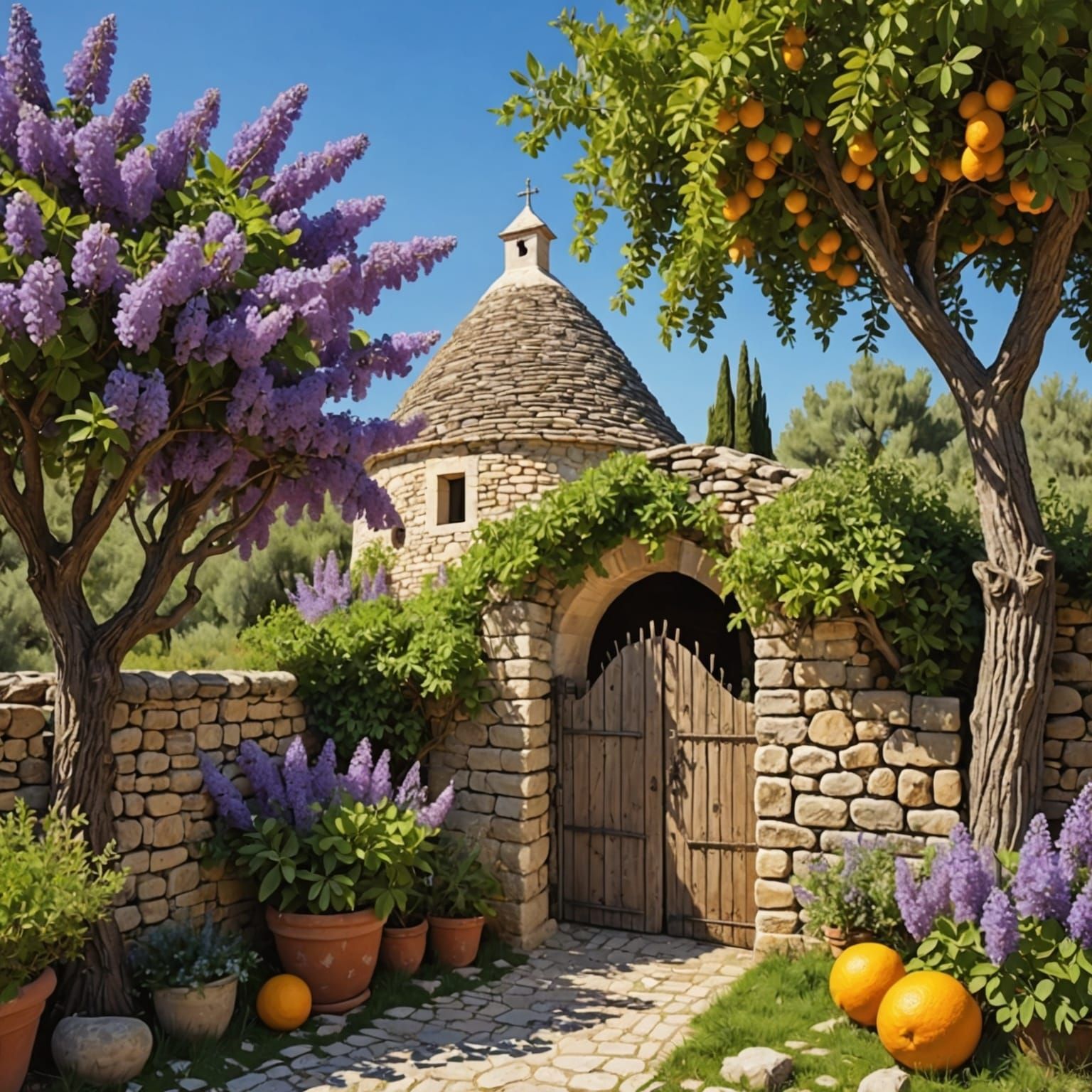Idyllic Trullo with Wisteria and Olive Trees