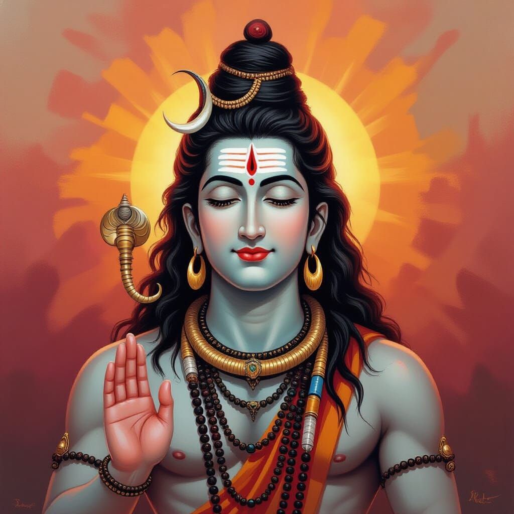 Lord Shiva Portrait with Pink and Orange Background