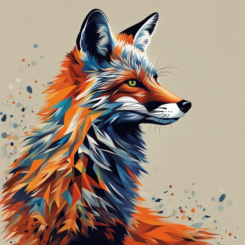 Abstract Fox Silhouette Art with Complementary Colors