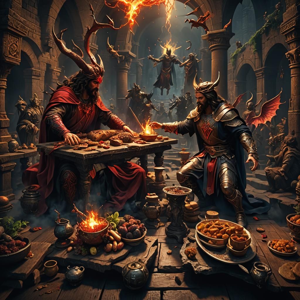 Jesus vs Devil Trading Souls: Fantasy Concept Art