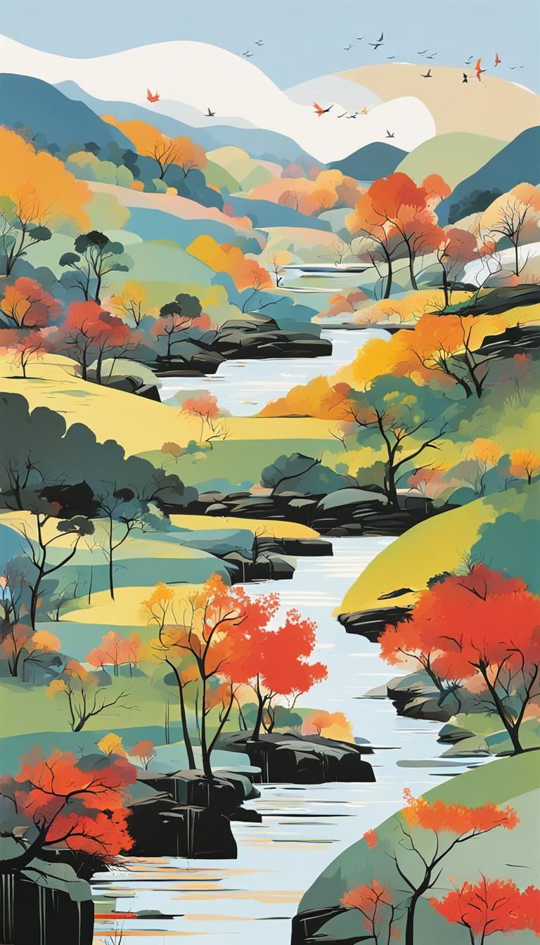 Colorful Abstract Riverscapes in Vector Style