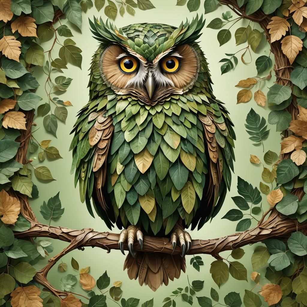 Majestic Leaf Owl in Enchanted Forest