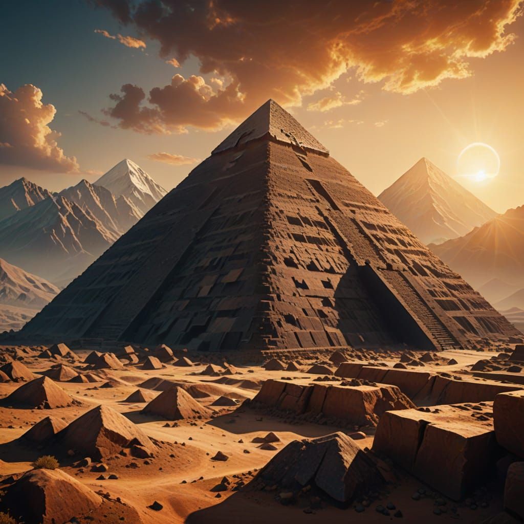 Realistic Ancient Pyramid in Majestic Mountain Landscape