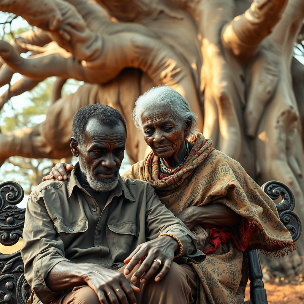 African Man and Mother in Splash Art Style