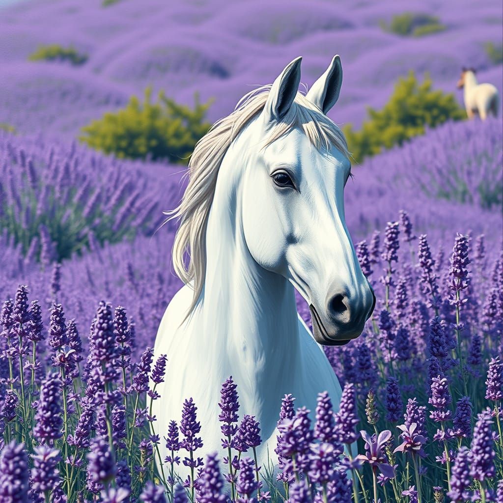 White Horse in Lavender Field, Impasto Comic Style