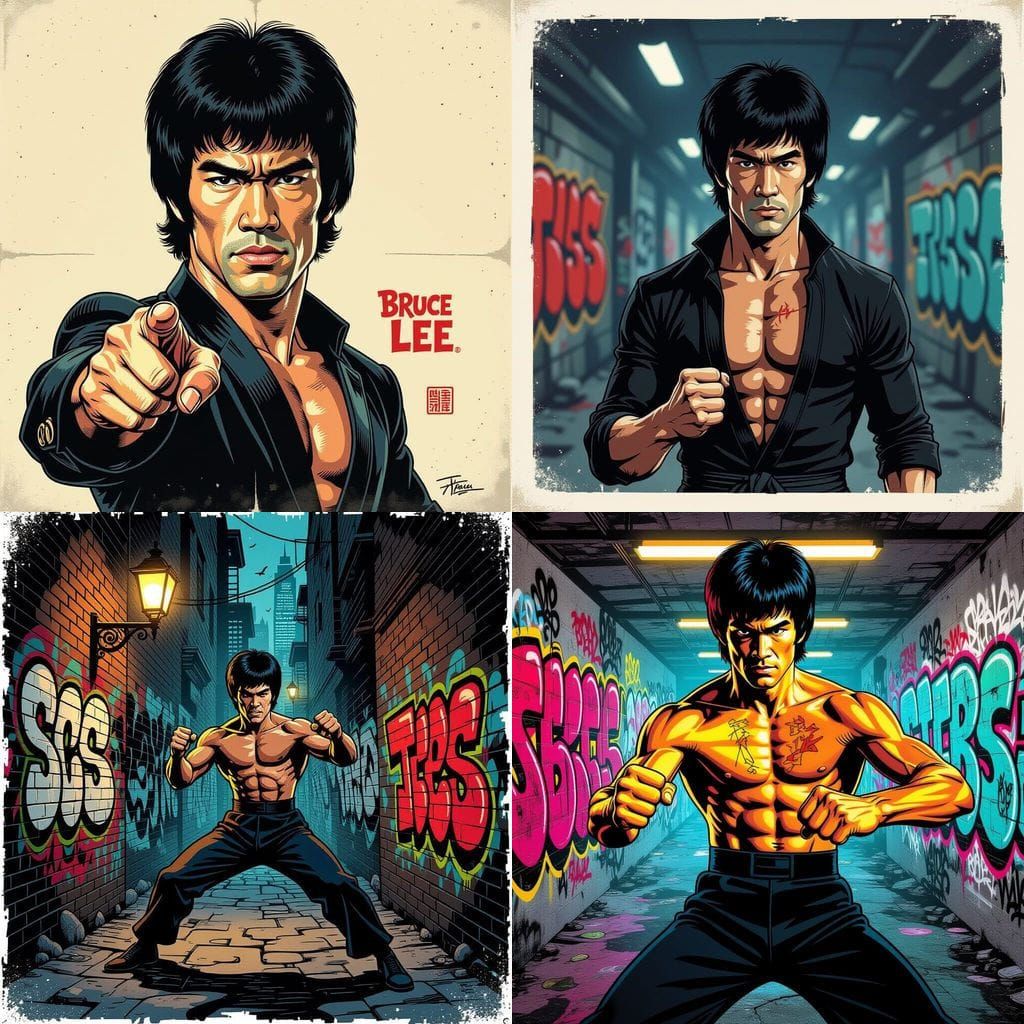 Bruce Lee in Tim Burton Style Comic Art