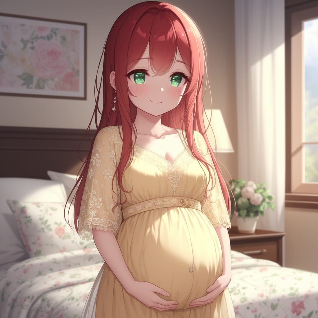 Gentle Anime Mother in Cozy Bedroom Scene