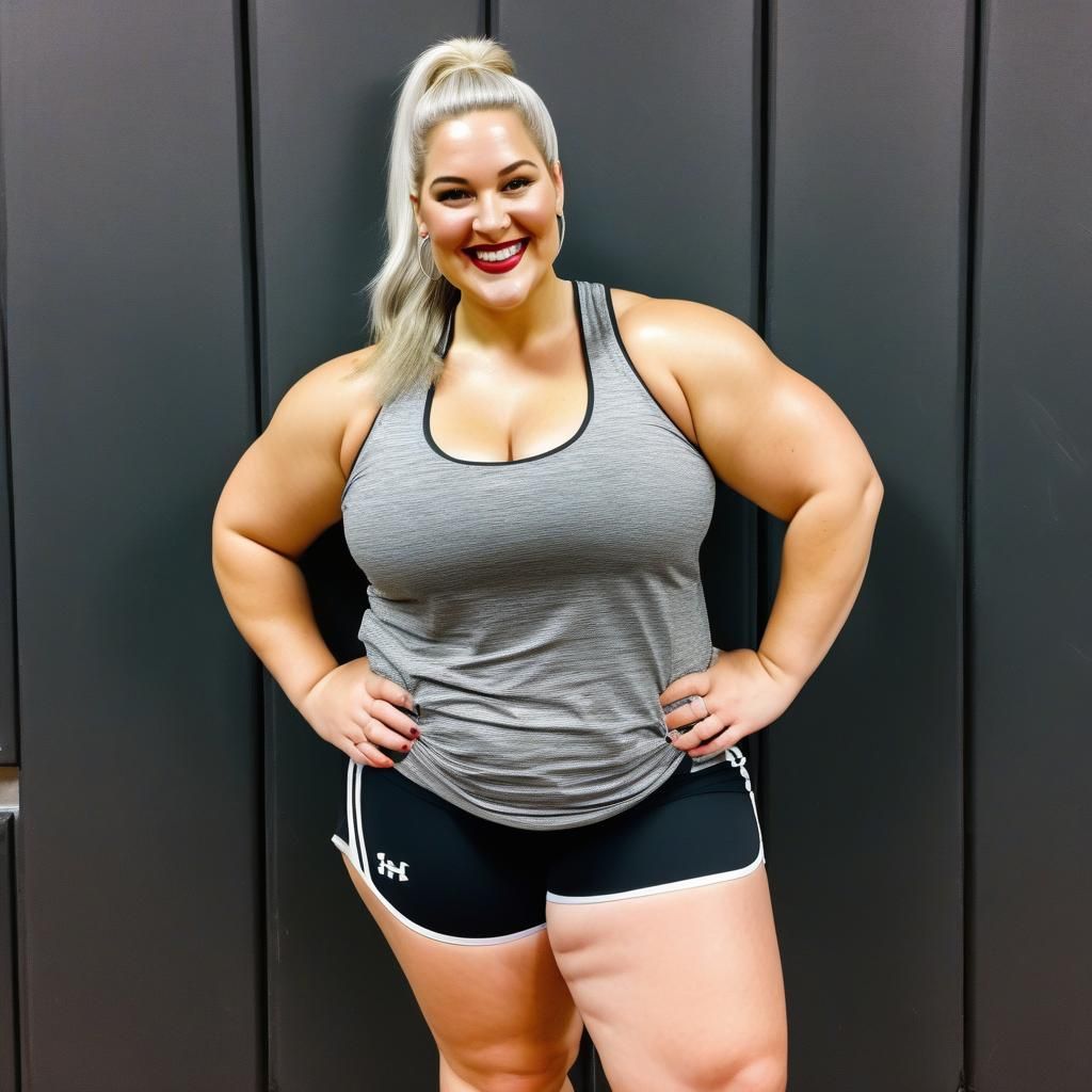 Curvy Woman in Gym Clothes on Gymnasium Floor