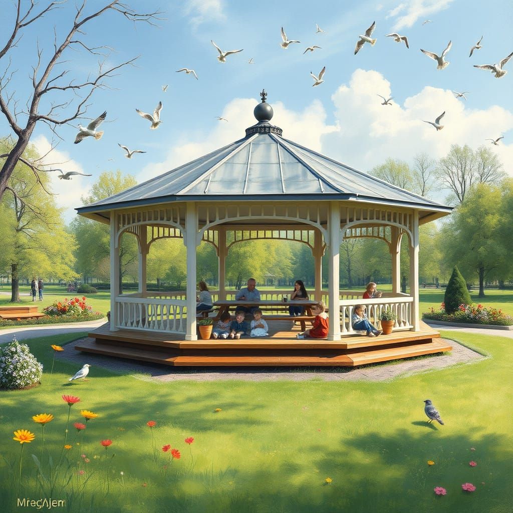 Sunlit Pavilion in a Lush Park