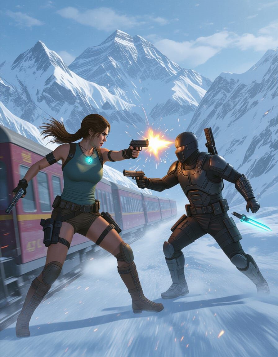 Lara Croft Action Scene on Armored Train