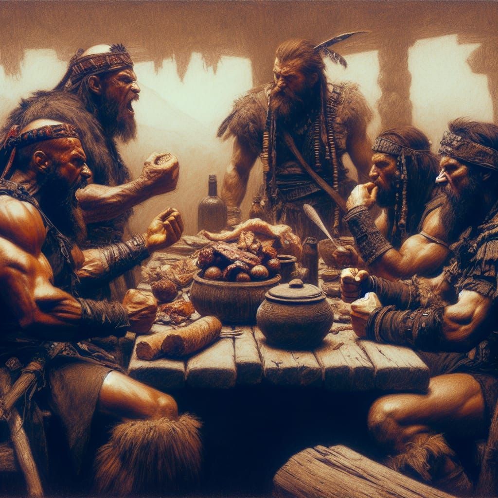 Warlords Arguing at Breakfast: Fantasy Art Scene